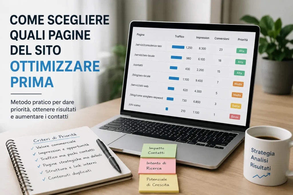 Analisi delle pagine di un sito web da ottimizzare prima per migliorare SEO e contatti
